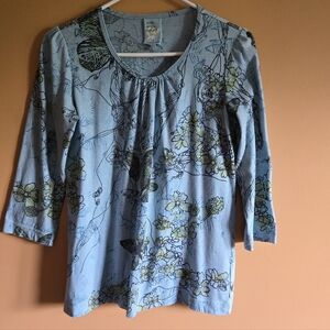 Pure. Simple. Natural. Floral Print V-Neck Top, S (PTP=18")